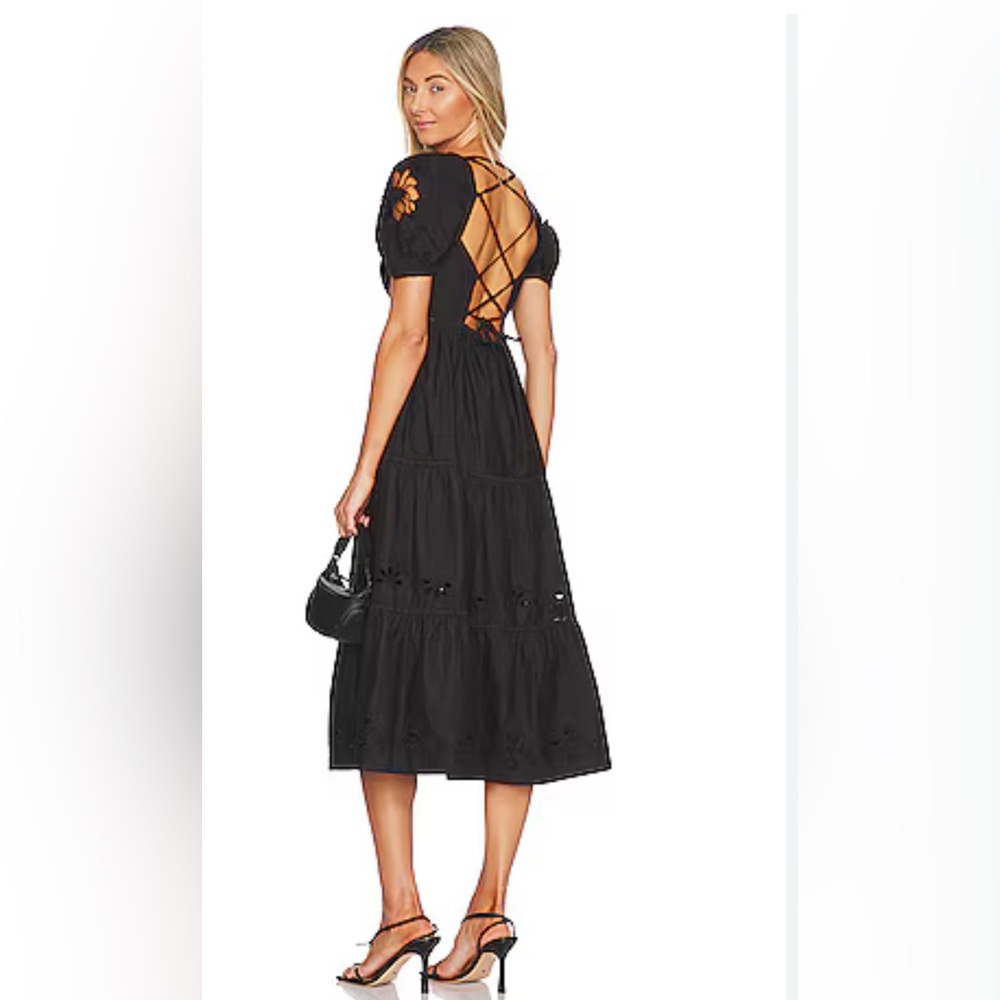Heather Embroidered Midi Dress in Black
TULAROSA, size XS
